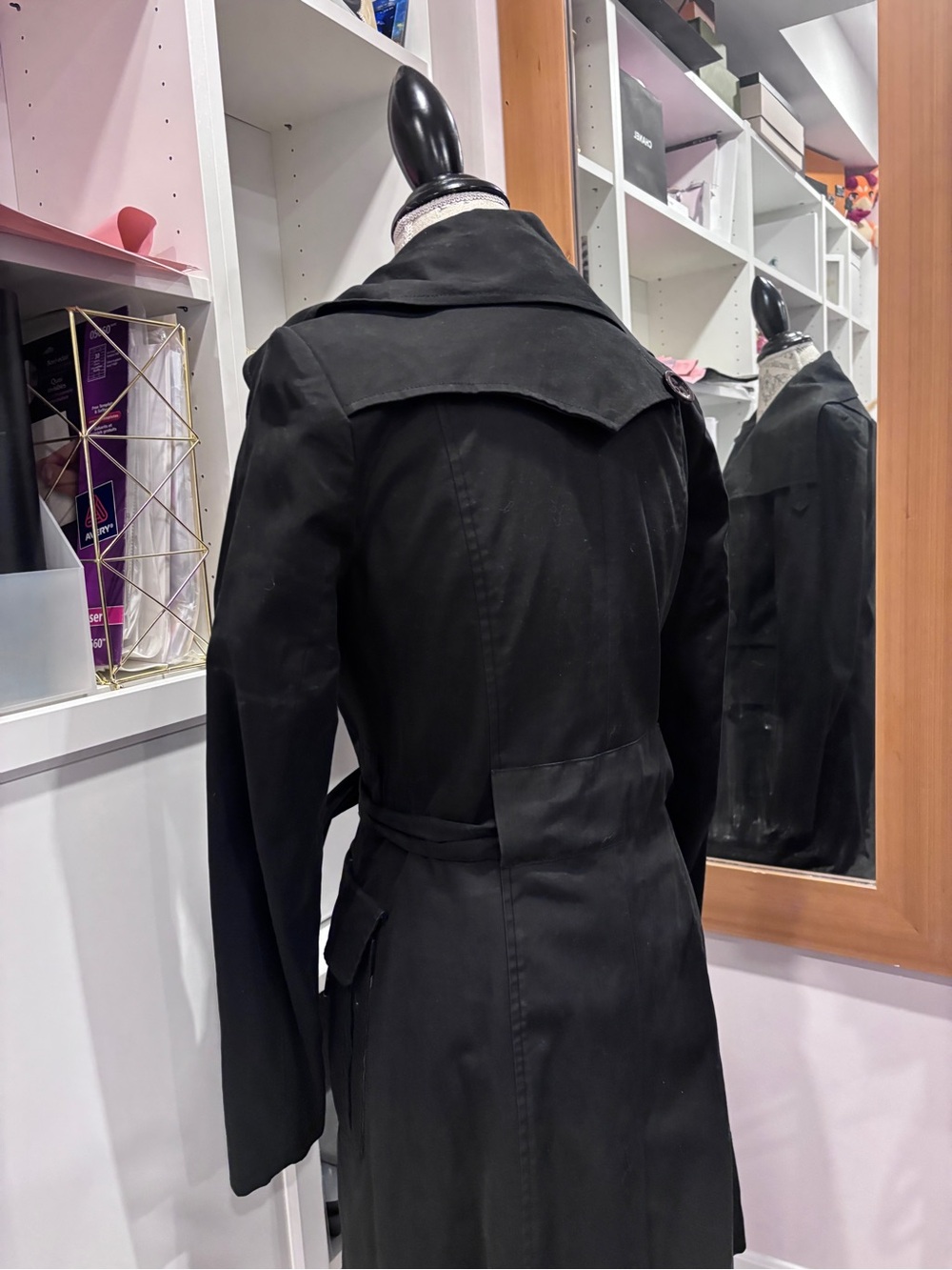 BEDO Femme Black Trench Coat | Size Small | Quiet Luxury | Classic 0615 - Picture 3 of 9